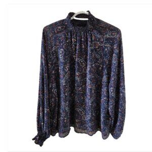 Reitmans Signature Night Blue, tiny floral pattern, smocking neck, loose fit 2XL